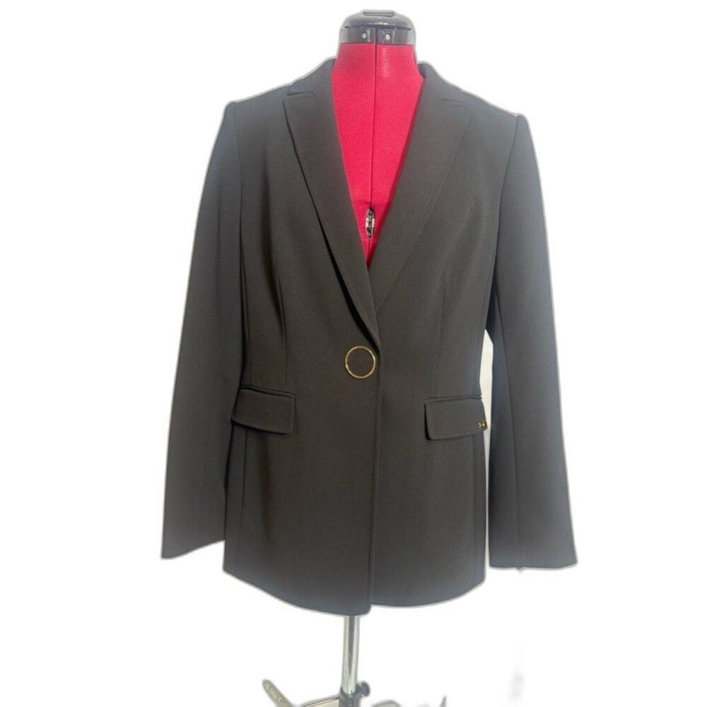 NWT Calvin Klein Classic Blazer Women's Size 10 Black w/Gold Ring Snap Closure